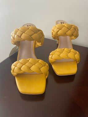 Rampage Braided Double-Strap Yellow Block Heel Sandals
